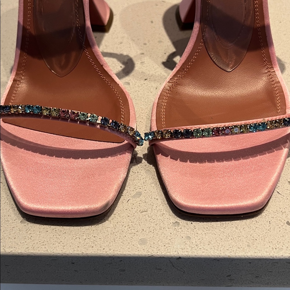 Amina Muaddi Gilda Satin Crystal Embellishments Heels - Picture 3 of 9